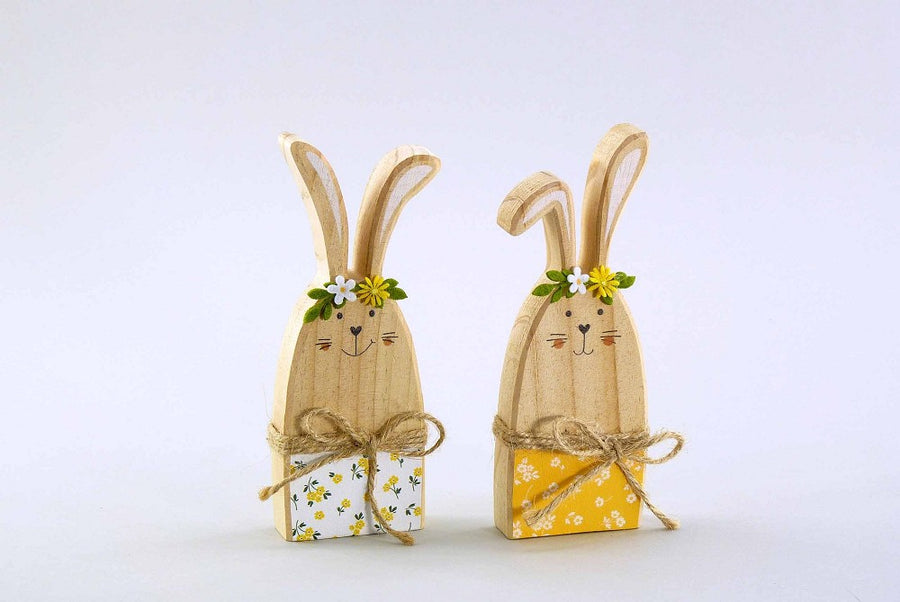Holz-Hase natur weiß gelb 15cm 2-fach sortiert 1 Stück Deko
