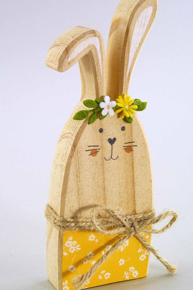 Hase aus Holz natur weiß gelb 15cm sortiert Osterdeko Frühling
