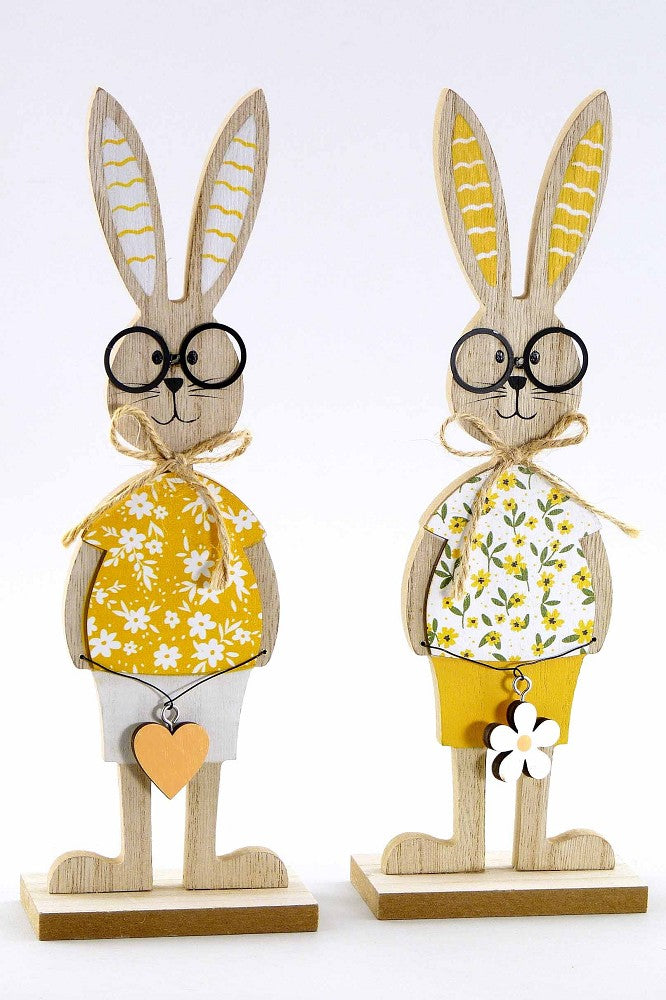 Holz-Hase mit Brille natur weiß gelb 27cm 2-fach sortiert 1 Stück Osterdeko