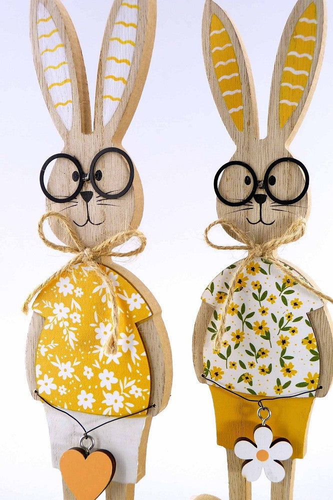Hase aus Holz mit Brille natur weiß gelb 27cm sortiert Frühlingsdeko