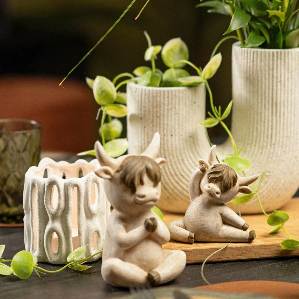 Highland Rind Yoga Figur Poly beige braun 8x11x7cm sortiert Geschenk