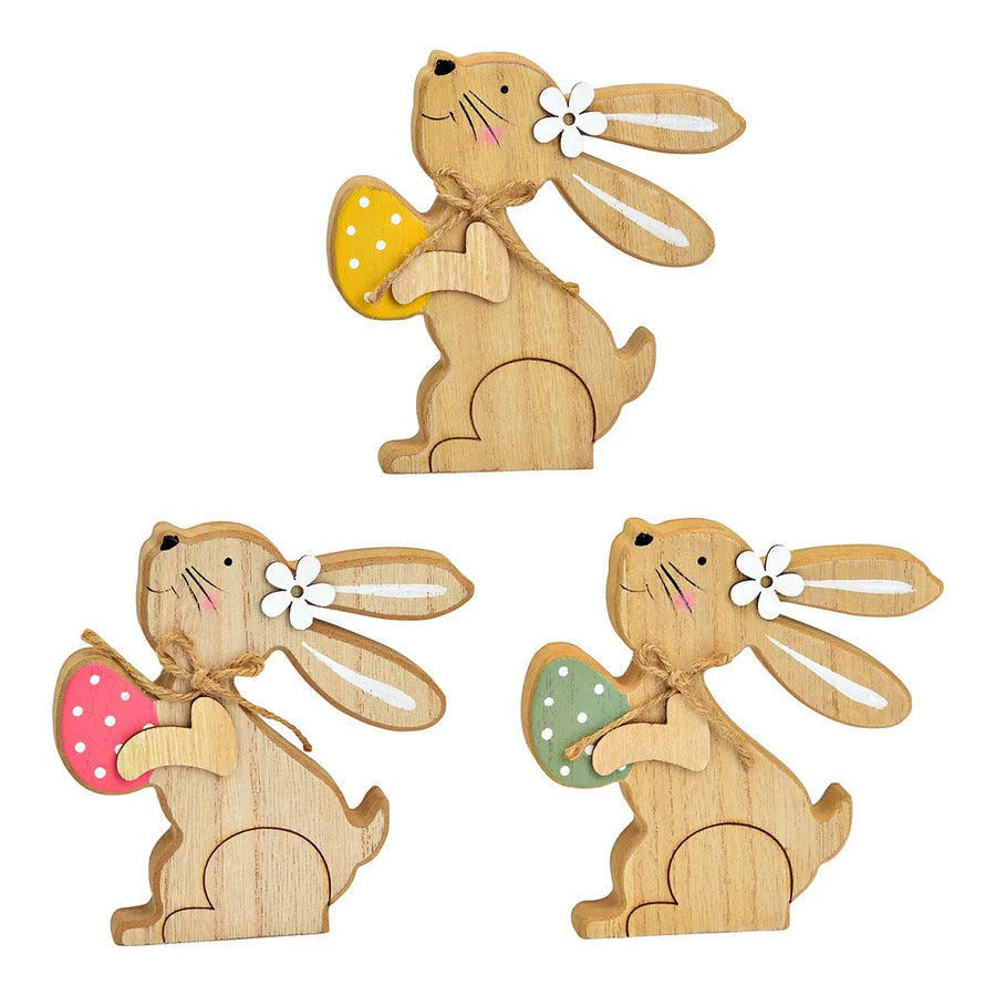Hase mit Osterei Holz natur 12x12cm 3-fach sortiert 1 Stück Osterdeko