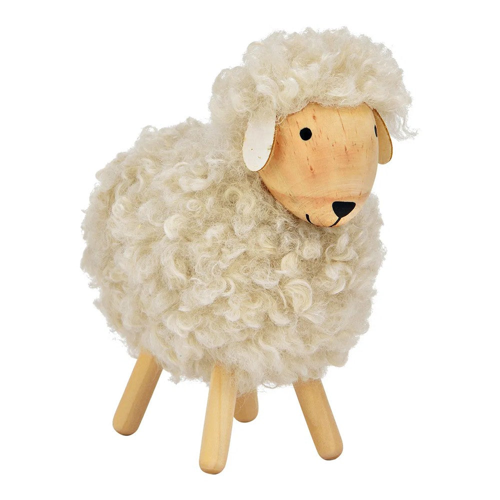 Schaf Holz Textil grau 15x15x8cm Frühlingsdeko