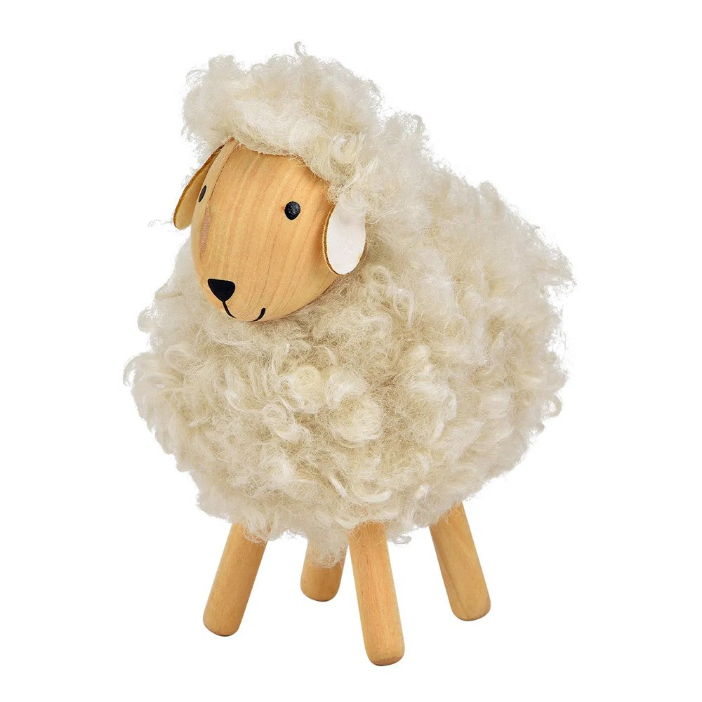 Schaf Holz Textil grau braun 10x12x7cm Deko