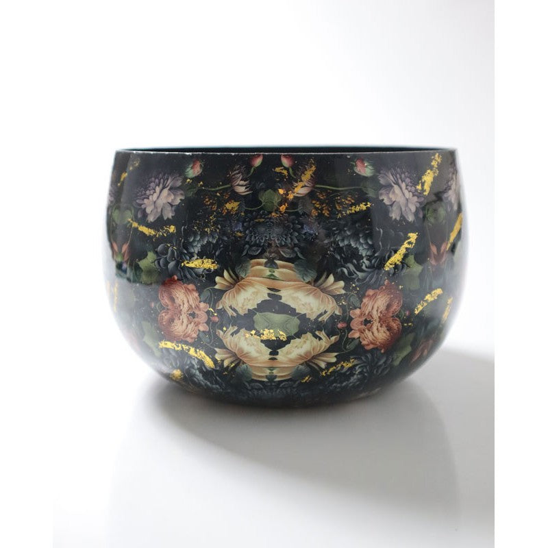 Schale Blumen schwarz Metall 22x14cm Eisen Deko