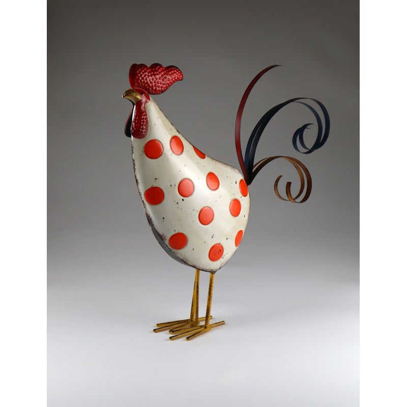 Huhn weiß mit Punkten orange Metall 43x45cm Gartendeko