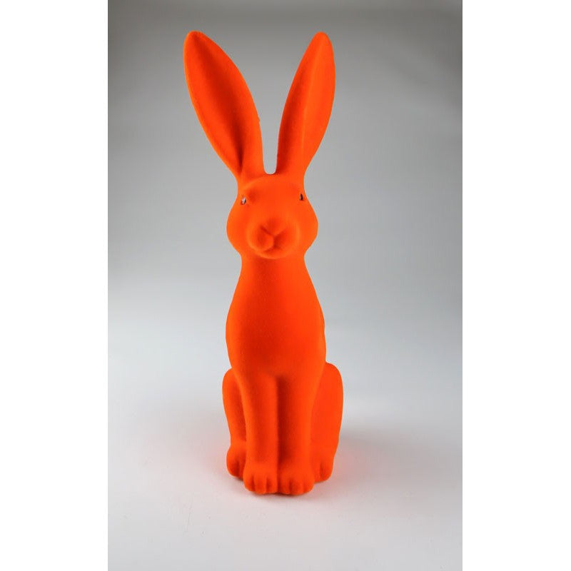 Hase sitzend orange Flock Kunststoff 31cm Osterdeko