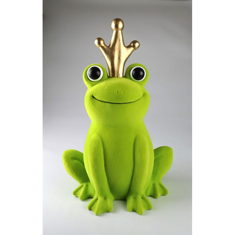 Frosch mit Krone neongrün Flock Kunststoff 43cm Deko