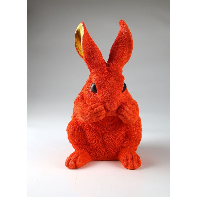 Hase putzend orange Poly Outdoor 16x23cm wetterfeste Gartendeko