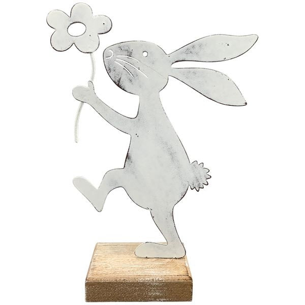 Hase ClairBlanc weiß Metall 18x13cm Osterdeko