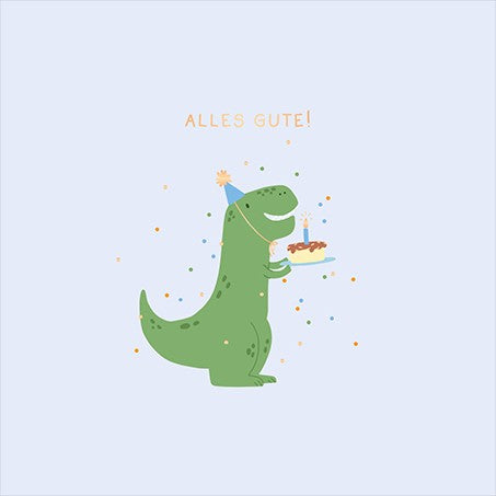 QuadrART Doppelkarte Alles Gute Dino Partyhut Geburtstagskarte