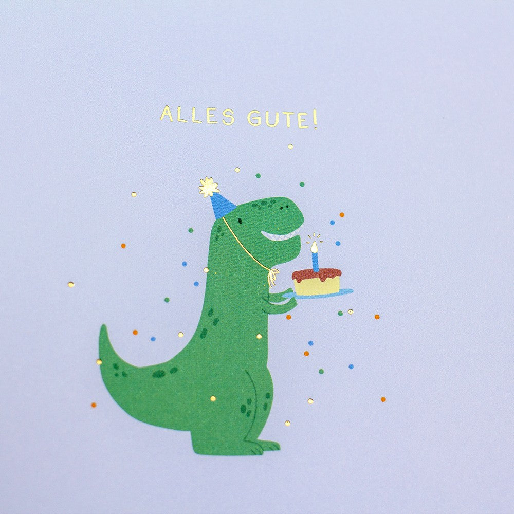 Doppelkarte Alles Gute Dino Partyhut quadratisch Karte