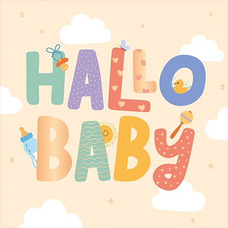 QuadrART Doppelkarte Hallo Baby Karte zur Geburt