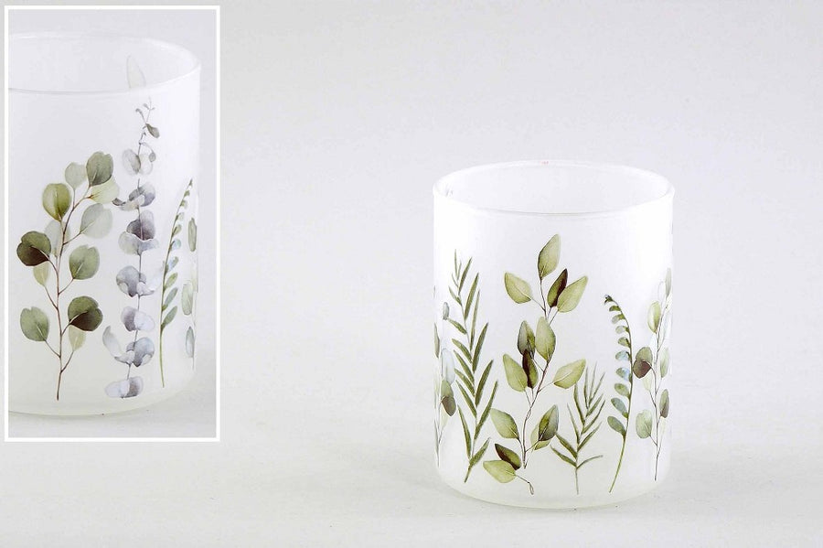 Teelichtglas Eukalyptus weiß grün Dekoration