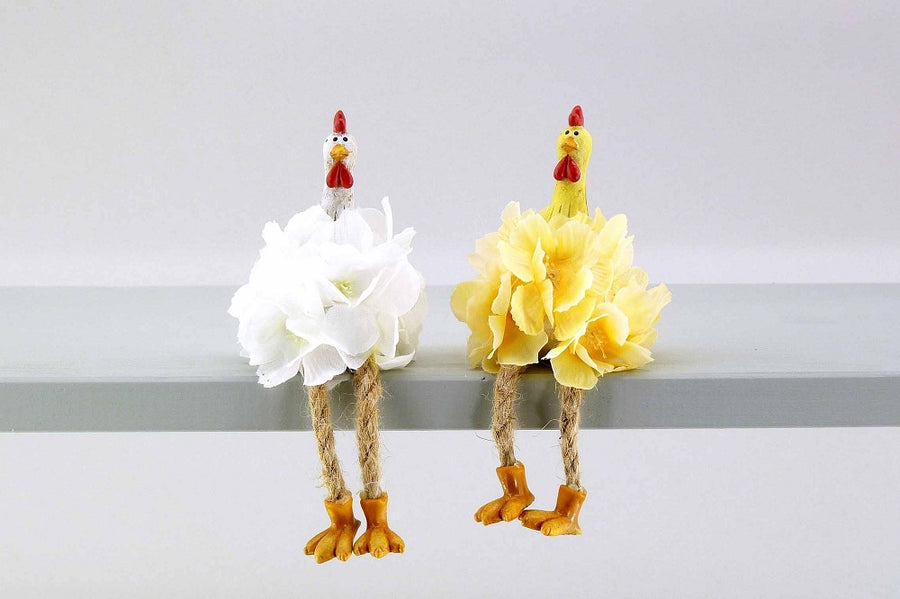 Seidenblumen Henne gelb weiß 8cm 14cm Dekoration