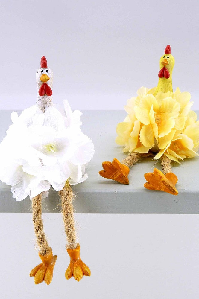 Osterhenne Seidenblume gelb weiß sortiert 8cm 14cm