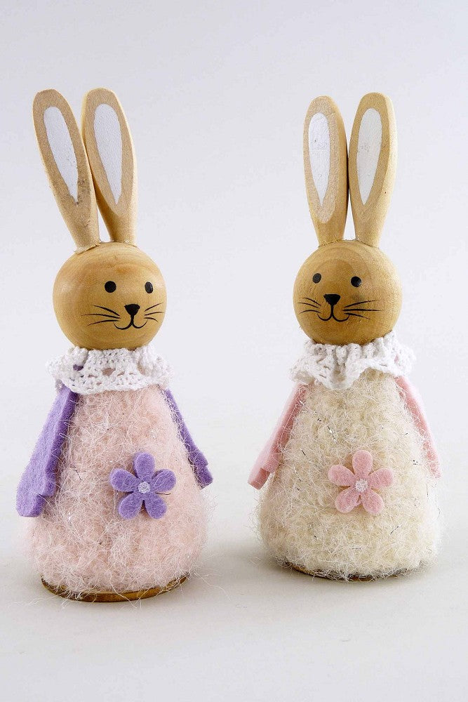Osterhase Blümchen Holz Stoff sortiert creme rosa violett 12cm