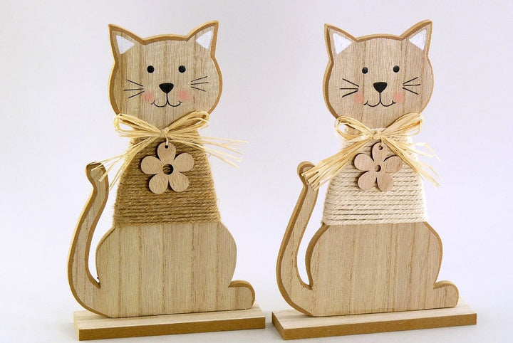Holz Jute Katze creme braun natur 23cm Dekoration