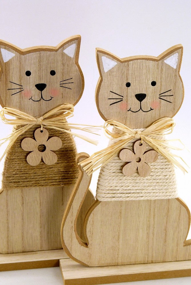 Katzenfigur Holz Jute sortiert creme braun natur 23cm