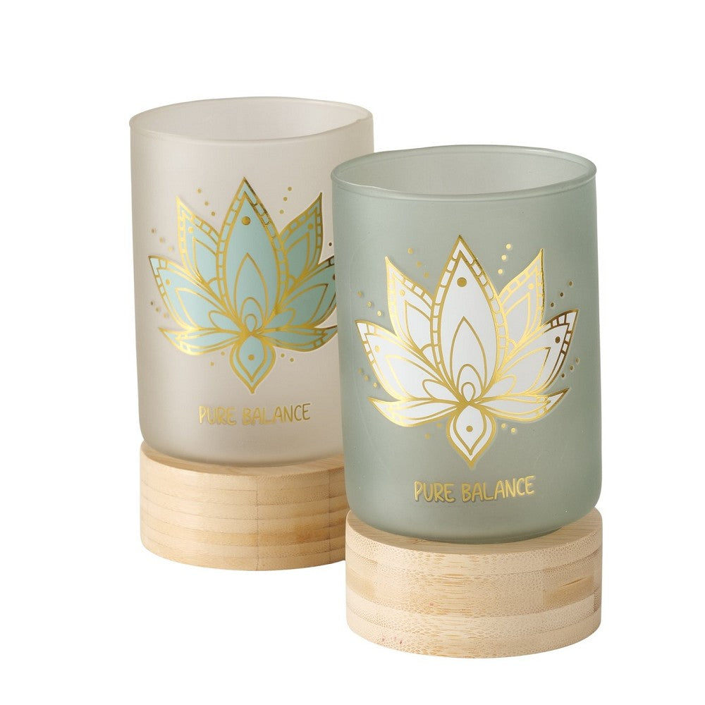 Windlicht Bali lackiertes Glas mit Bambus floral Beige Grün matt 2 sort pro Bestellung 1 Stück