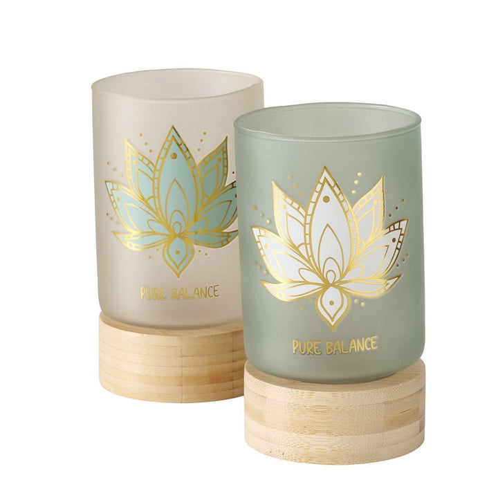 Windlicht Bali lackiertes Glas mit Bambus floral Beige Grün matt 2 sort pro Bestellung 1 Stück