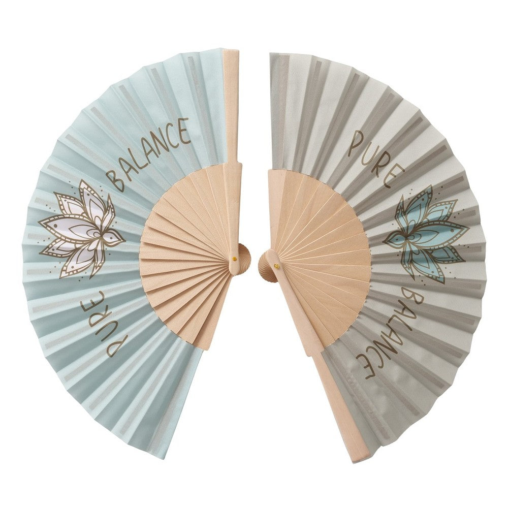 Fächer Bali Beige Grün bedruckt FSC 100% aus Kiefernholz und Polyester 2 sort