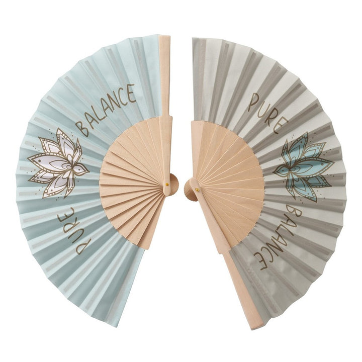 Fächer Bali Beige Grün bedruckt FSC 100% aus Kiefernholz und Polyester 2 sort
