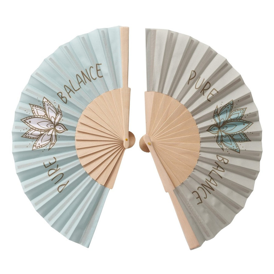Fächer Bali Beige Grün bedruckt FSC 100% aus Kiefernholz und Polyester 2 sort