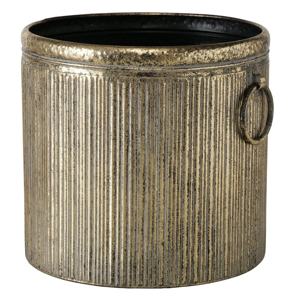 Übertopf Somerset antikgold aus Eisen handgearbeitet matt rund Ø 17 cm Höhe 16 cm