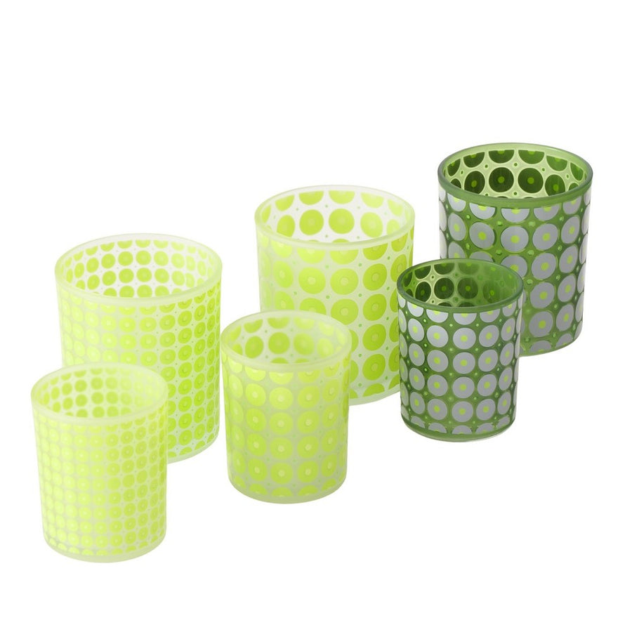 Windlicht Svea grün matt aus lackiertem Glas geometrischer Rundumdruck 3 sort pro Bestellung 1 Stück