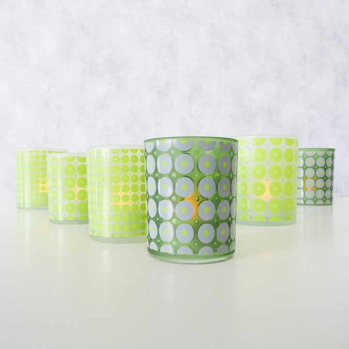 Rundes Windlicht Svea 9 cm Ø 10 cm Indoor Kerze nicht enthalten grünes Glas bedruckt