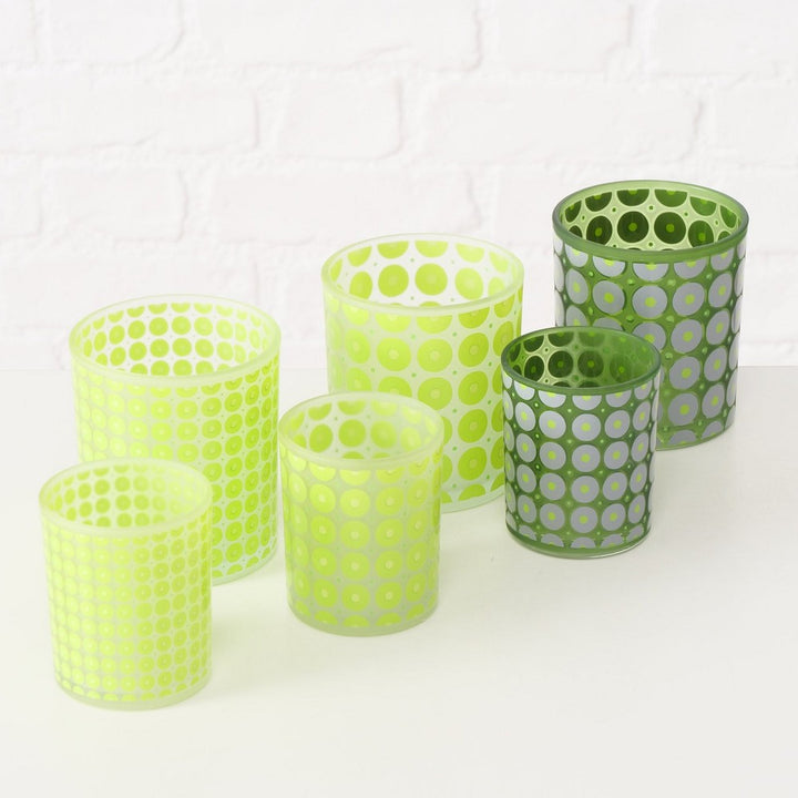 Rundes Windlicht Svea 9 cm Ø 10 cm Indoor Kerze nicht enthalten grünes Glas bedruckt