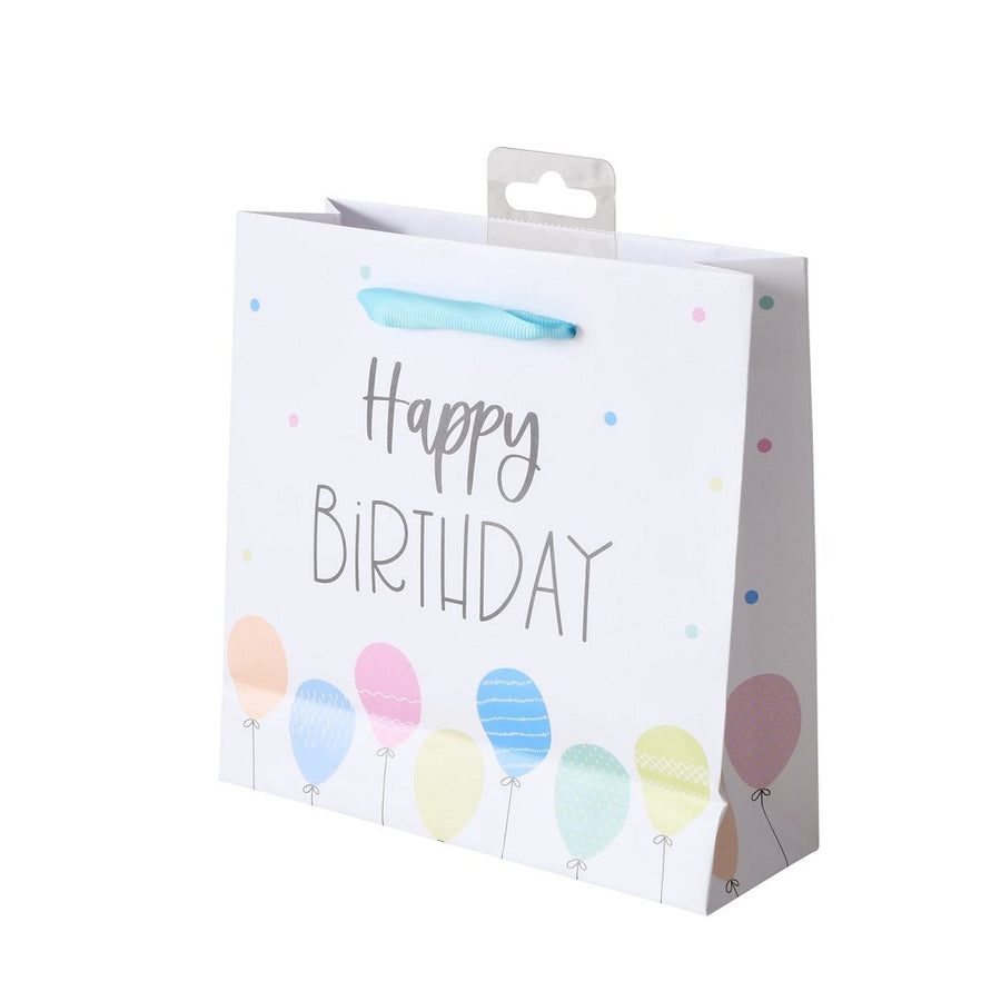 Geschenktüte Happy Birthday bunt Rundumdruck Motiv Spruch Englisch Papier Textilhenkel 17x17 cm