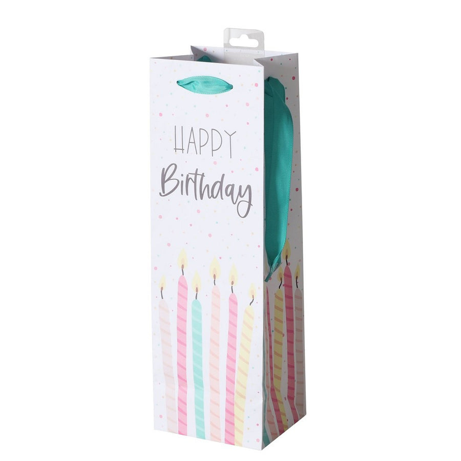 Geschenktüte Birthday für Flaschen Rundumdruck Motiv Spruch Englisch Papier Textilhenkel 37 cm