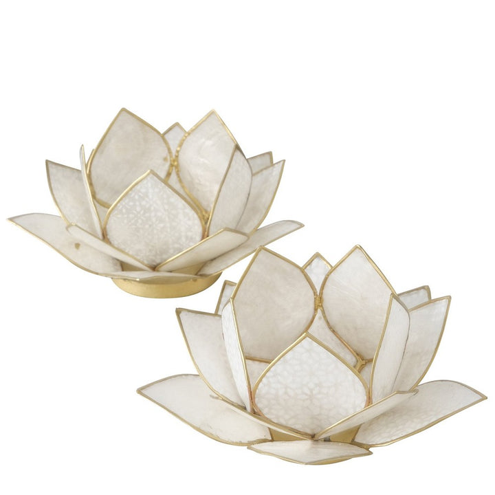 Teelichthalter Estany weiß Eisen Capizmuschel handgearbeitet Blumenform Ø 15 cm 2 sort