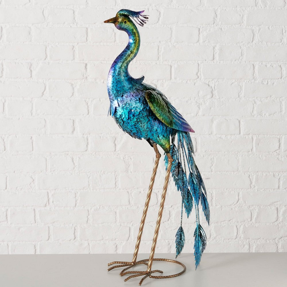 Pfau Figur Paulo als Hingucker für Terrasse und Balkon farbenfroh aus Metall geschützt platzieren