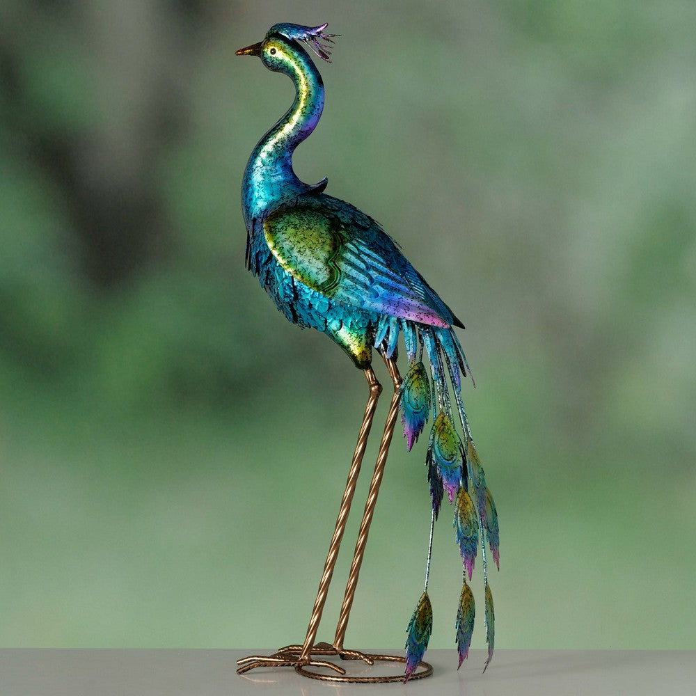 Pfau Figur Paulo als Hingucker für Terrasse und Balkon farbenfroh aus Metall geschützt platzieren