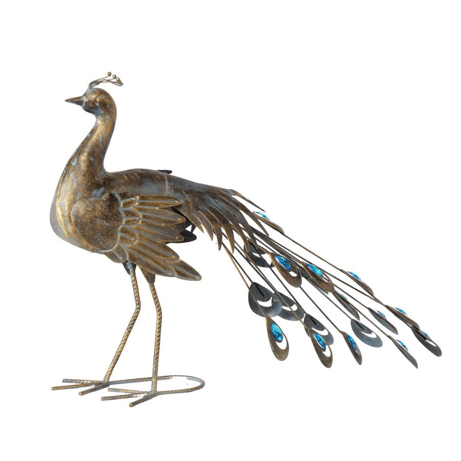 Figur Pavo Pfau antikbraun aus Eisen handgearbeitet lackiert glänzend mit Stand 47 cm Indoor