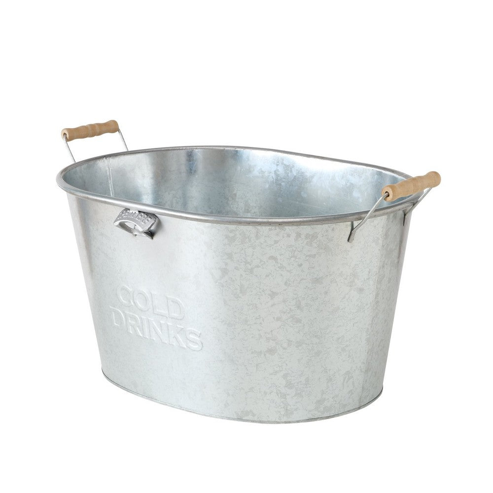Kühler Cool grau aus Eisen oval 57x36x30 cm 17 Liter mit Henkel Holz Metall Outdoor