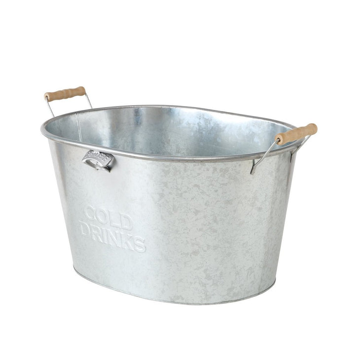 Kühler Cool grau aus Eisen oval 57x36x30 cm 17 Liter mit Henkel Holz Metall Outdoor