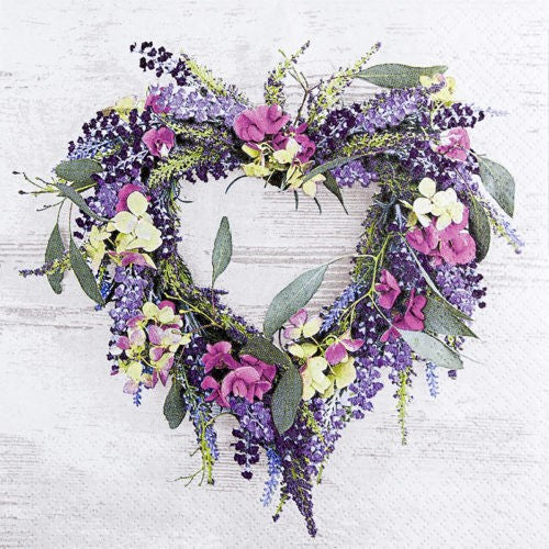 Servietten Lovely Wreath 33x33 cm Home Fashion 3 lagig Tissue 20 Stück lila floraler Herzkranz