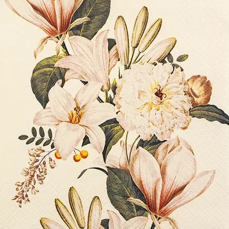 Servietten Vintage Flowers 33x33 cm Home Fashion 3 lagig Tissue 20 Stück creme rosa floral vintage