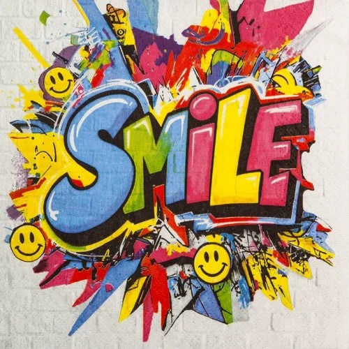 Servietten Smile 33x33 cm Home Fashion 3 lagig Tissue 20 Stück bunt Pop Art grafisch Sprüche