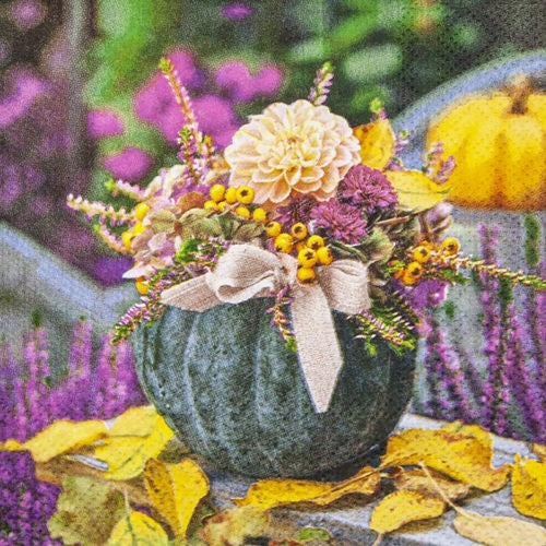 Cocktailservietten Pumpkin Arrangement 25x25 cm Home Fashion 3 lagig Tissue 20 Stück Kürbis Blumen