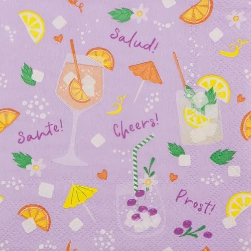Cocktailservietten Cocktail Party 25x25 cm Home Fashion 3 lagig Tissue 20 Stück lila Cocktail Motive