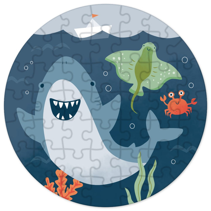 Kinderpuzzle rund Haifisch 45 Teile als Geschenkidee Grafik Werkstatt Format 110 x 110 mm