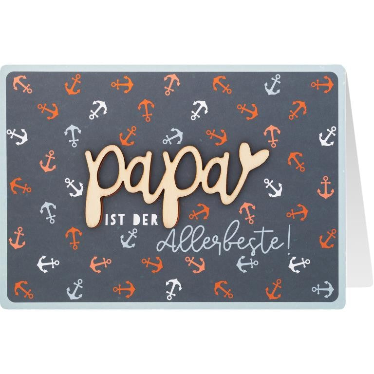 GRUSS & CO Grusskarte Love Nature Papa ist der Allerbeste mit Holzaccessoires Querformat 17 x 12 cm