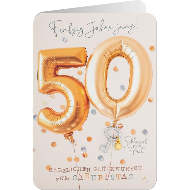 Sheepworld Grusskarte GK KEY de 33 h zum 50 Geburtstag mit Schlüsselaccessoire Kupfer Silber Gold FS
