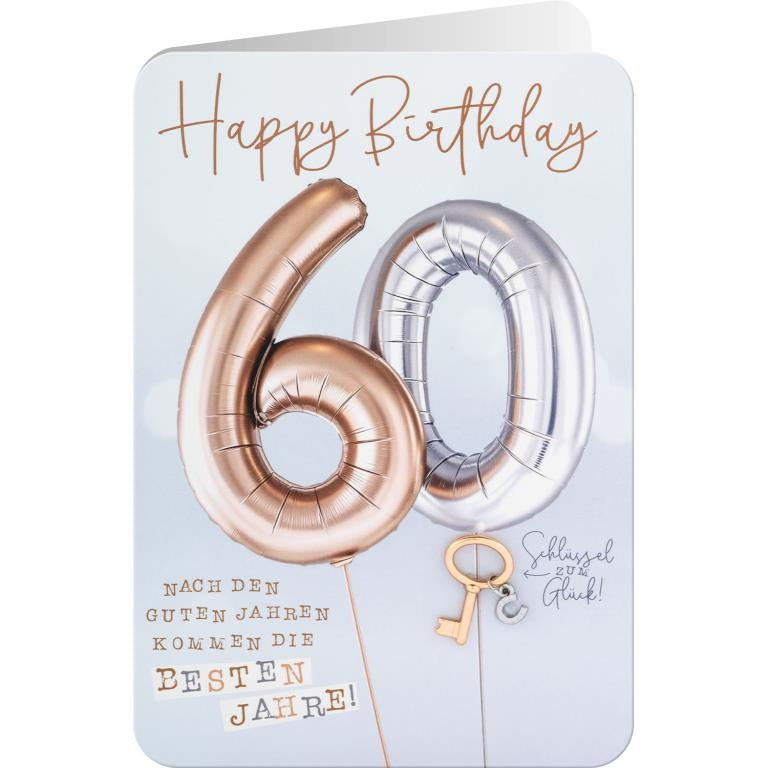 Sheepworld Grusskarte GK KEY de 34 h zum 60 Geburtstag mit Schlüsselaccessoire FSC 17 x 12 cm