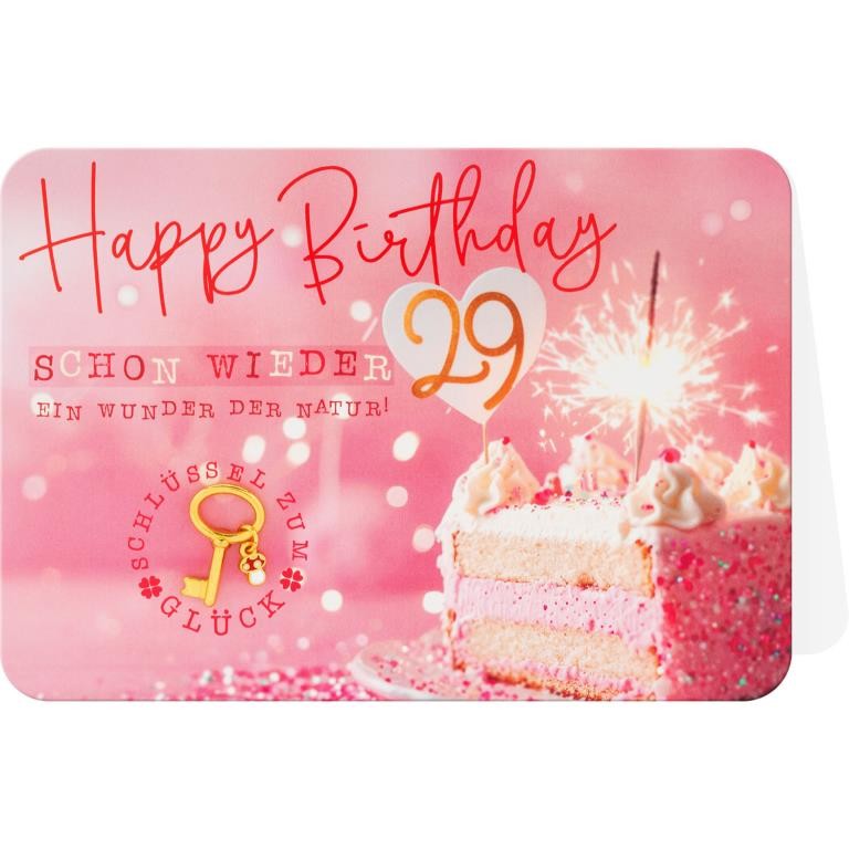 Sheepworld Grusskarte GK KEY de 07 q Happy Birthday schon wieder 29 mit Schlüsselaccessoire FSC 17 x